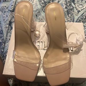 Nude, Clear Block Heels